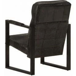 TRUE DEAL Fauteuil 60x75x90 Cm Noir Cuir De Chèvre Véritable -Pas Cher Fauteuil Magasin 57829242 4