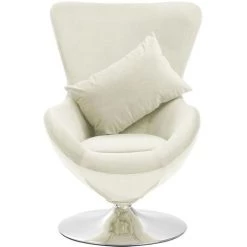 TRUE DEAL Fauteuil Pivotant En Forme D’œuf Avec Coussin Crème Velours 9 TRUE DEAL Fauteuil Pivotant En Forme D’œuf Avec Coussin Crème Velours -Pas Cher Fauteuil Magasin 57829846 3