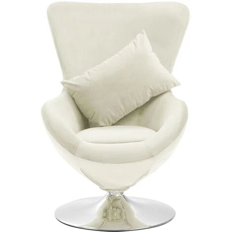TRUE DEAL Fauteuil Pivotant En Forme D’œuf Avec Coussin Crème Velours 5 TRUE DEAL Fauteuil Pivotant En Forme D’œuf Avec Coussin Crème Velours – Image 3