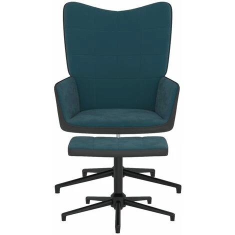 TRUE DEAL Chaise De Relaxation Avec Repose-pied Bleu Velours Et PVC 4 TRUE DEAL Chaise De Relaxation Avec Repose-pied Bleu Velours Et PVC – Image 2