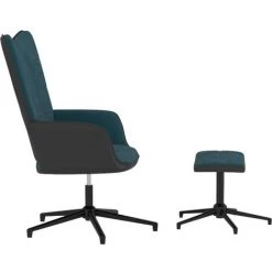 TRUE DEAL Chaise De Relaxation Avec Repose-pied Bleu Velours Et PVC 9 TRUE DEAL Chaise De Relaxation Avec Repose-pied Bleu Velours Et PVC -Pas Cher Fauteuil Magasin 57830174 3