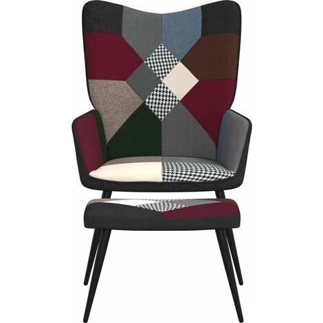 TRUE DEAL Chaise De Relaxation Avec Repose-pied Patchwork Tissu 4 TRUE DEAL Chaise De Relaxation Avec Repose-pied Patchwork Tissu – Image 2