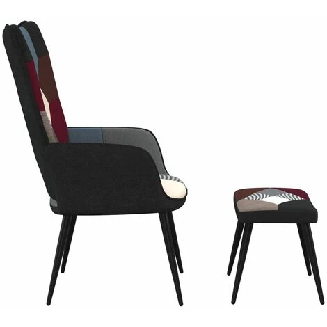 TRUE DEAL Chaise De Relaxation Avec Repose-pied Patchwork Tissu 5 TRUE DEAL Chaise De Relaxation Avec Repose-pied Patchwork Tissu – Image 3