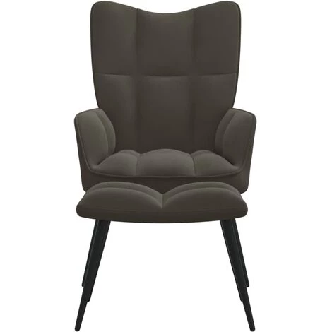 TRUE DEAL Chaise De Relaxation Avec Repose-pied Gris Foncé Velours 4 TRUE DEAL Chaise De Relaxation Avec Repose-pied Gris Foncé Velours – Image 2