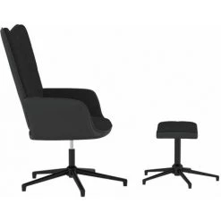 TRUE DEAL Chaise De Relaxation Avec Repose-pied Noir Velours Et PVC -Pas Cher Fauteuil Magasin 57831205 3