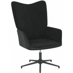 TRUE DEAL Chaise De Relaxation Avec Repose-pied Noir Velours Et PVC -Pas Cher Fauteuil Magasin 57831205 5