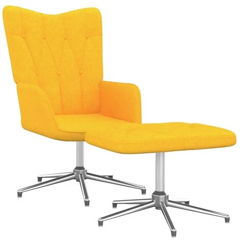 TRUE DEAL Chaise De Relaxation Avec Tabouret Jaune Moutarde Tissu 3 TRUE DEAL Chaise De Relaxation Avec Tabouret Jaune Moutarde Tissu