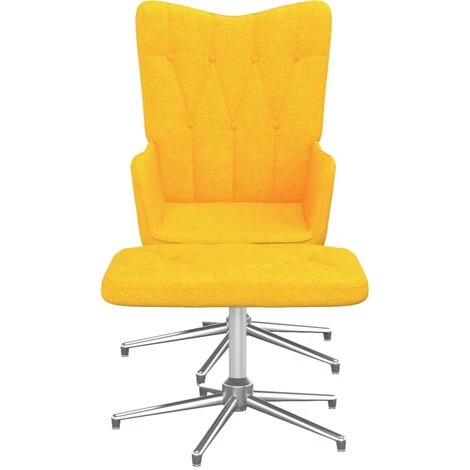 TRUE DEAL Chaise De Relaxation Avec Tabouret Jaune Moutarde Tissu 4 TRUE DEAL Chaise De Relaxation Avec Tabouret Jaune Moutarde Tissu – Image 2