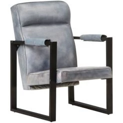 TRUE DEAL Fauteuil 60x75x90 Cm Gris Cuir De Chèvre Véritable