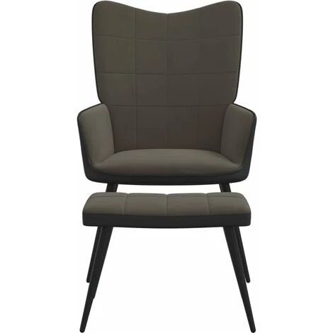 TRUE DEAL Chaise De Relaxation Avec Repose-pied Gris Foncé Velours Et PVC 5 TRUE DEAL Chaise De Relaxation Avec Repose-pied Gris Foncé Velours Et PVC – Image 3
