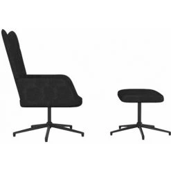 TRUE DEAL Chaise De Relaxation Avec Tabouret Noir Tissu -Pas Cher Fauteuil Magasin 57834520 4