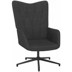 TRUE DEAL Chaise De Relaxation Avec Tabouret Noir Tissu -Pas Cher Fauteuil Magasin 57834520 5
