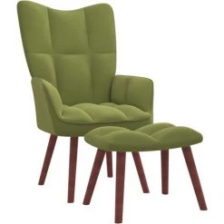 TRUE DEAL Chaise De Relaxation Avec Repose-pied Vert Clair Velours