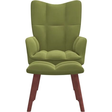 TRUE DEAL Chaise De Relaxation Avec Repose-pied Vert Clair Velours 4 TRUE DEAL Chaise De Relaxation Avec Repose-pied Vert Clair Velours – Image 2