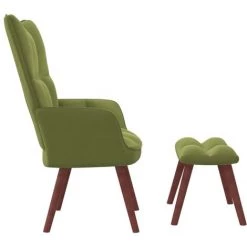 TRUE DEAL Chaise De Relaxation Avec Repose-pied Vert Clair Velours 9 TRUE DEAL Chaise De Relaxation Avec Repose-pied Vert Clair Velours -Pas Cher Fauteuil Magasin 57835471 3