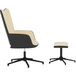 TRUE DEAL Chaise De Relaxation Et Repose-pied Blanc Crème Velours Et PVC -Pas Cher Fauteuil Magasin 57838837 3