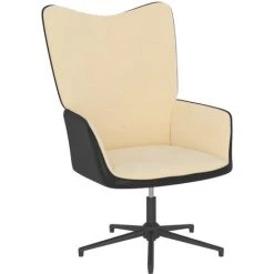 TRUE DEAL Chaise De Relaxation Et Repose-pied Blanc Crème Velours Et PVC -Pas Cher Fauteuil Magasin 57838837 5