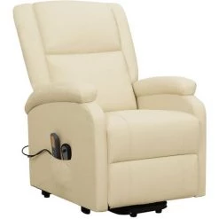 TRUE DEAL Fauteuil Inclinable De Massage Crème Similicuir -Pas Cher Fauteuil Magasin 57839281 2