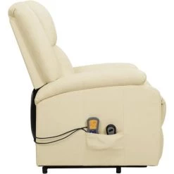 TRUE DEAL Fauteuil Inclinable De Massage Crème Similicuir -Pas Cher Fauteuil Magasin 57839281 4