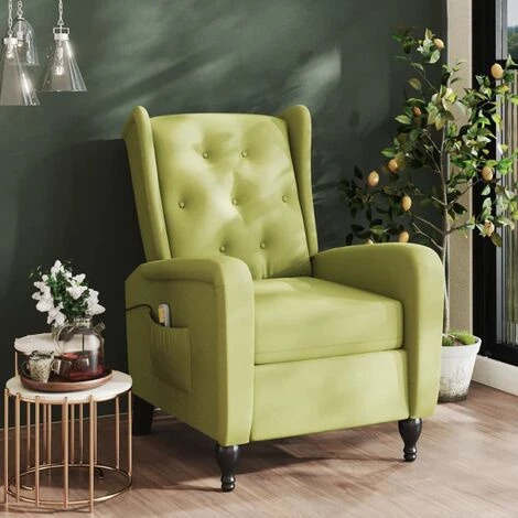 TRUE DEAL Fauteuil De Massage Inclinable Vert Clair Velours 3 TRUE DEAL Fauteuil De Massage Inclinable Vert Clair Velours