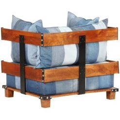 TRUE DEAL Fauteuil 80x67x62 Cm Tissu En Jean Et Bois Massif De Manguier 10 TRUE DEAL Fauteuil 80x67x62 Cm Tissu En Jean Et Bois Massif De Manguier -Pas Cher Fauteuil Magasin 57845631 4