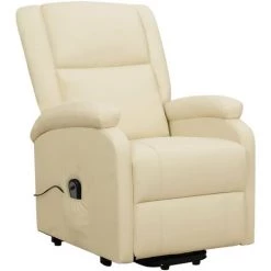 TRUE DEAL Fauteuil Inclinable Crème Similicuir 8 TRUE DEAL Fauteuil Inclinable Crème Similicuir -Pas Cher Fauteuil Magasin 57845808 2