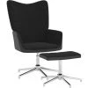 TRUE DEAL Chaise De Relaxation Avec Repose-pied Noir Velours Et PVC -Pas Cher Fauteuil Magasin 57845884 1