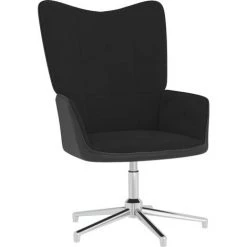 TRUE DEAL Chaise De Relaxation Avec Repose-pied Noir Velours Et PVC -Pas Cher Fauteuil Magasin 57845884 5