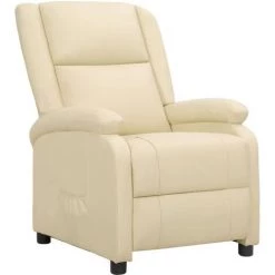 TRUE DEAL Fauteuil Inclinable Crème Cuir Véritable