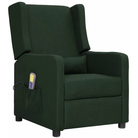 TRUE DEAL Fauteuil De Massage Inclinable Vert Foncé Tissu 3 TRUE DEAL Fauteuil De Massage Inclinable Vert Foncé Tissu