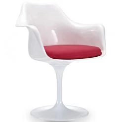 LES TENDANCES Fauteuil Blanc Brillant Avec Coussin Tissu Rouge Pétale De Tulipe