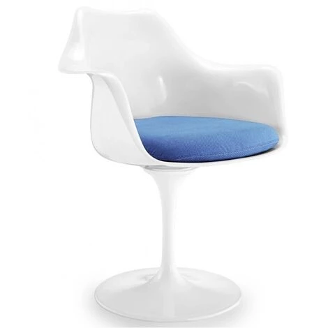 LES TENDANCES Fauteuil Blanc Brillant Avec Coussin Tissu Bleu Pétale De Tulipe 3 LES TENDANCES Fauteuil Blanc Brillant Avec Coussin Tissu Bleu Pétale De Tulipe