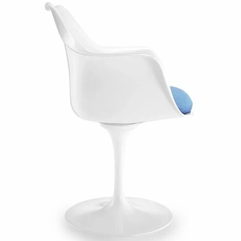 LES TENDANCES Fauteuil Blanc Brillant Avec Coussin Tissu Bleu Pétale De Tulipe 4 LES TENDANCES Fauteuil Blanc Brillant Avec Coussin Tissu Bleu Pétale De Tulipe – Image 2