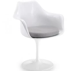 LES TENDANCES Fauteuil Blanc Brillant Avec Coussin Tissu Gris Pétale De Tulipe