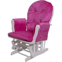 DéCOSHOP26 Fauteuil Chaise à Bascule Rocking Chair Avec Repose-pieds Relaxation Design Rustique En Bois De Bouleau Blanc Et Tissu Velours Rose - Rose -Pas Cher Fauteuil Magasin 58088854 2