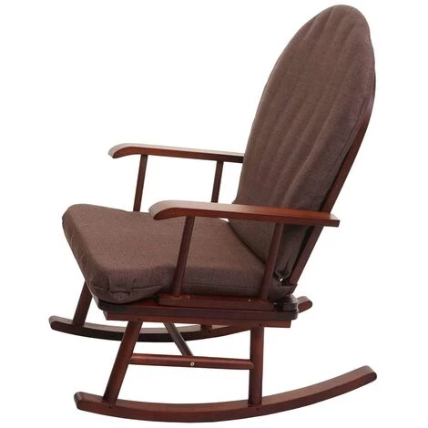 DéCOSHOP26 Fauteuil Chaise à Bascule Rocking Chair Relaxation En Tissu Marron Et Bois Massif Marron - Marron 4 DéCOSHOP26 Fauteuil Chaise à Bascule Rocking Chair Relaxation En Tissu Marron Et Bois Massif Marron - Marron – Image 2