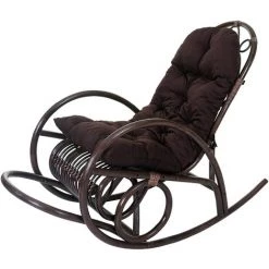 DéCOSHOP26 Fauteuil Chaise à Bascule Rocking Chair Relaxation Design Rustique En Rotin Marron Coussin Marron - Marron