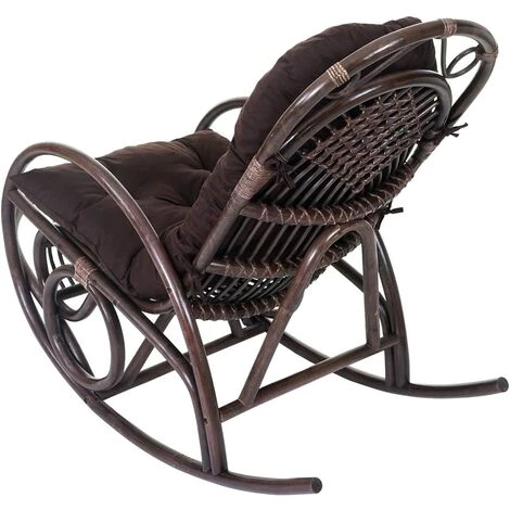 DéCOSHOP26 Fauteuil Chaise à Bascule Rocking Chair Relaxation Design Rustique En Rotin Marron Coussin Marron - Marron 4 DéCOSHOP26 Fauteuil Chaise à Bascule Rocking Chair Relaxation Design Rustique En Rotin Marron Coussin Marron - Marron – Image 2