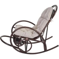 DéCOSHOP26 Fauteuil Chaise à Bascule Rocking Chair Relaxation Design Rustique En Rotin Marron Coussin Crème - Marron -Pas Cher Fauteuil Magasin 58089864 5