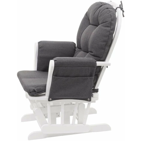 DéCOSHOP26 Fauteuil Chaise à Bascule Rocking Chair Avec Repose-pieds Relaxation Design Rustique En Bois De Bouleau Blanc Et Tissu Gris Foncé - Gris 4 DéCOSHOP26 Fauteuil Chaise à Bascule Rocking Chair Avec Repose-pieds Relaxation Design Rustique En Bois De Bouleau Blanc Et Tissu Gris Foncé - Gris – Image 2