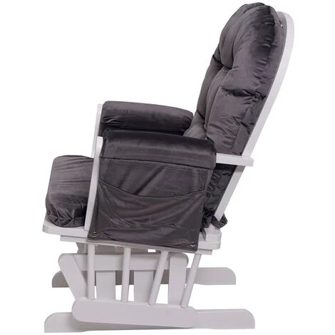 DéCOSHOP26 Fauteuil Chaise à Bascule Rocking Chair Avec Repose-pieds Relaxation Design Rustique En Bois De Bouleau Blanc Et Tissu Velours Gris - Gris 4 DéCOSHOP26 Fauteuil Chaise à Bascule Rocking Chair Avec Repose-pieds Relaxation Design Rustique En Bois De Bouleau Blanc Et Tissu Velours Gris - Gris – Image 2