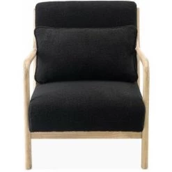 ALICE'S GARDEN Fauteuil à Bouclettes . Bois Et Tissu. 1 Place Droit Fixe. Pieds Compas Scandinave. Structure En Bois Solide. Assise Confortable Polyester Noir - Noir