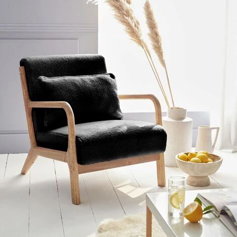 ALICE'S GARDEN Fauteuil à Bouclettes . Bois Et Tissu. 1 Place Droit Fixe. Pieds Compas Scandinave. Structure En Bois Solide. Assise Confortable Polyester Noir - Noir 4 ALICE'S GARDEN Fauteuil à Bouclettes . Bois Et Tissu. 1 Place Droit Fixe. Pieds Compas Scandinave. Structure En Bois Solide. Assise Confortable Polyester Noir - Noir – Image 2