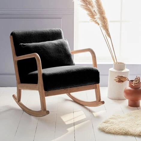 ALICE'S GARDEN Fauteuil à Bascule Design En Bois Et Tissu, Bouclettes Noires 1 Place, Rocking Chair Scandinave - Noir 3 ALICE'S GARDEN Fauteuil à Bascule Design En Bois Et Tissu, Bouclettes Noires 1 Place, Rocking Chair Scandinave - Noir