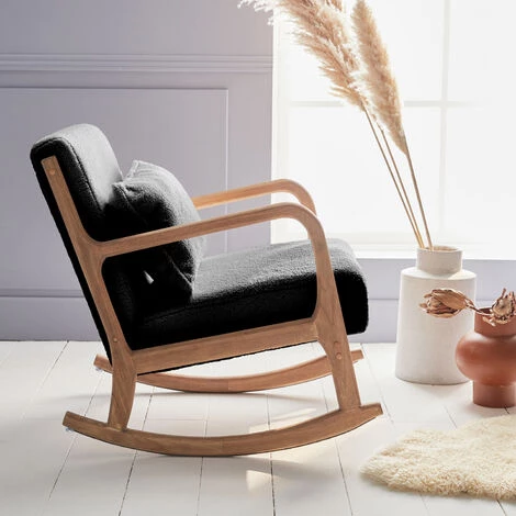 ALICE'S GARDEN Fauteuil à Bascule Design En Bois Et Tissu, Bouclettes Noires 1 Place, Rocking Chair Scandinave - Noir 4 ALICE'S GARDEN Fauteuil à Bascule Design En Bois Et Tissu, Bouclettes Noires 1 Place, Rocking Chair Scandinave - Noir – Image 2