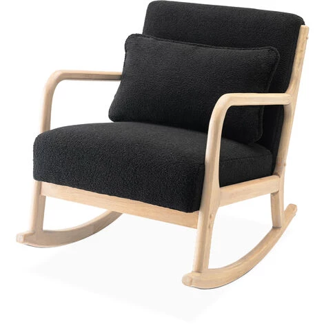 ALICE'S GARDEN Fauteuil à Bascule Design En Bois Et Tissu, Bouclettes Noires 1 Place, Rocking Chair Scandinave - Noir 5 ALICE'S GARDEN Fauteuil à Bascule Design En Bois Et Tissu, Bouclettes Noires 1 Place, Rocking Chair Scandinave - Noir – Image 3