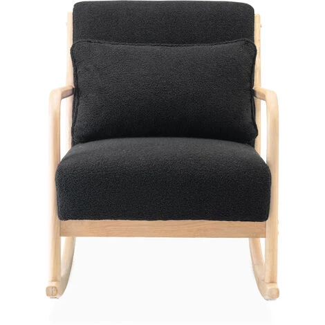 ALICE'S GARDEN Fauteuil à Bascule Design En Bois Et Tissu, Bouclettes Noires 1 Place, Rocking Chair Scandinave - Noir 6 ALICE'S GARDEN Fauteuil à Bascule Design En Bois Et Tissu, Bouclettes Noires 1 Place, Rocking Chair Scandinave - Noir – Image 4