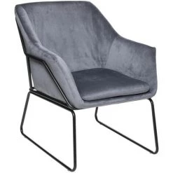 Atmosphera - Fauteuil En Velours Gris Galet Et Métal Noir - Gris -Pas Cher Fauteuil Magasin 58195650 2