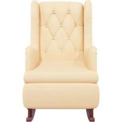 Fauteuil Avec Pieds à Bascule En Bois D'hévéa Velours Crème VidaXL -Pas Cher Fauteuil Magasin 58265940 4