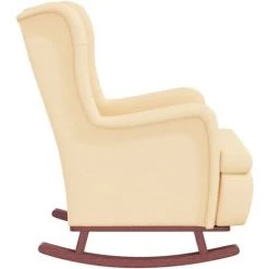 Fauteuil Avec Pieds à Bascule En Bois D'hévéa Velours Crème VidaXL -Pas Cher Fauteuil Magasin 58265940 5